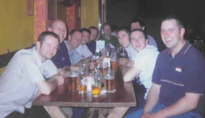 The boys enjoy a pint